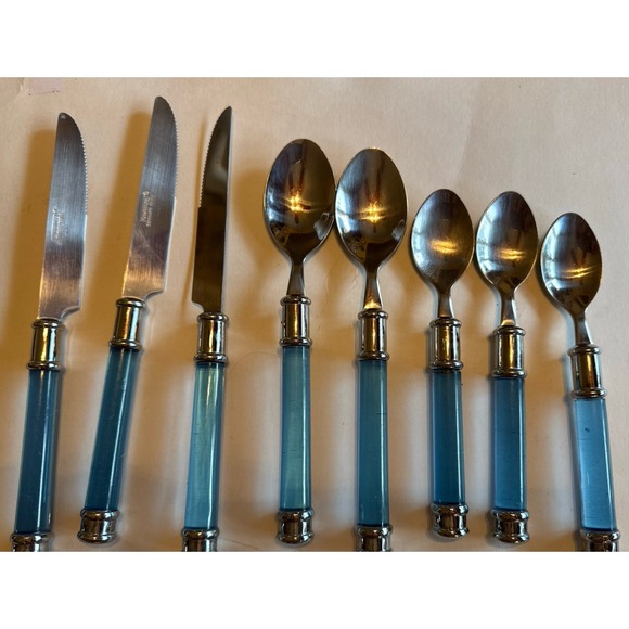 16 Pc  Lot Vintage Blue Lucite/ Plastic Handle Flatware Cambridge - Picture 2 of 4